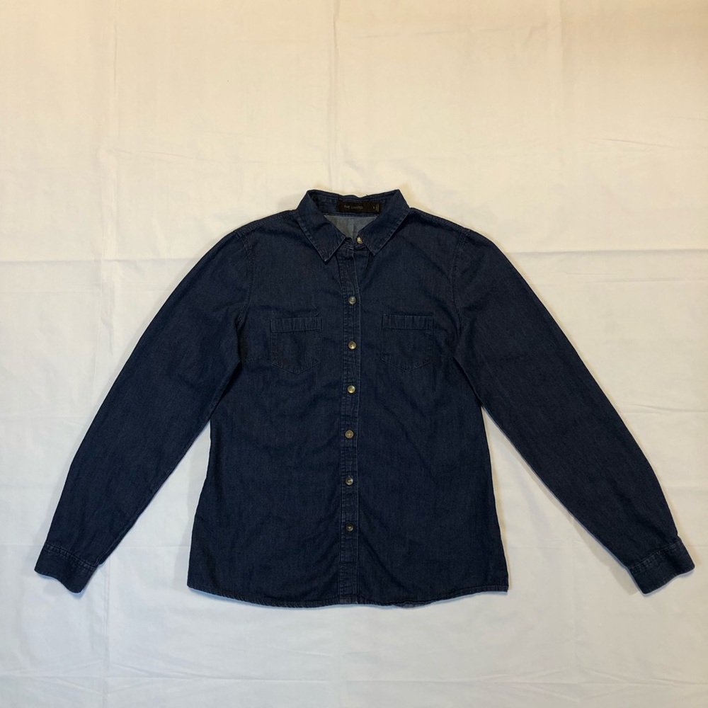 The Limited Womens Long Sleeve 100% Cotton Collared Chambray Blue Top S